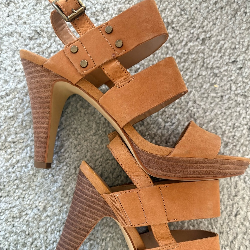 Franco Sarto Tan Platform Sandals with Chunky Heel